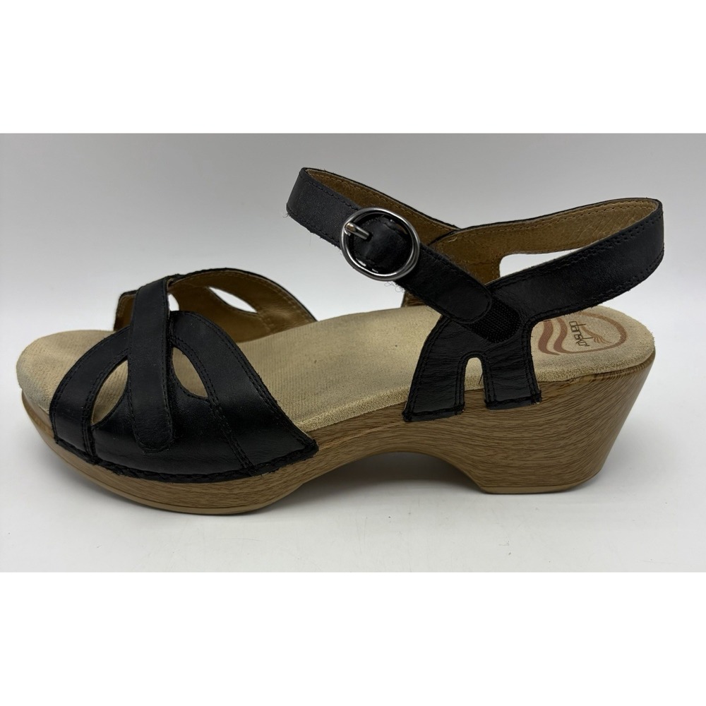 Dansko Season Sandals Womens 8.5 Black Full Grain Leather Strappy Heels 39